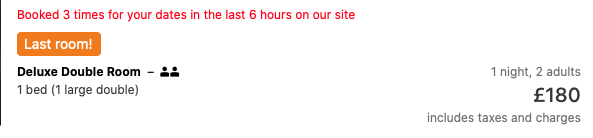 A sense of urgency is a frequently-used dark pattern on hotel booking sites.